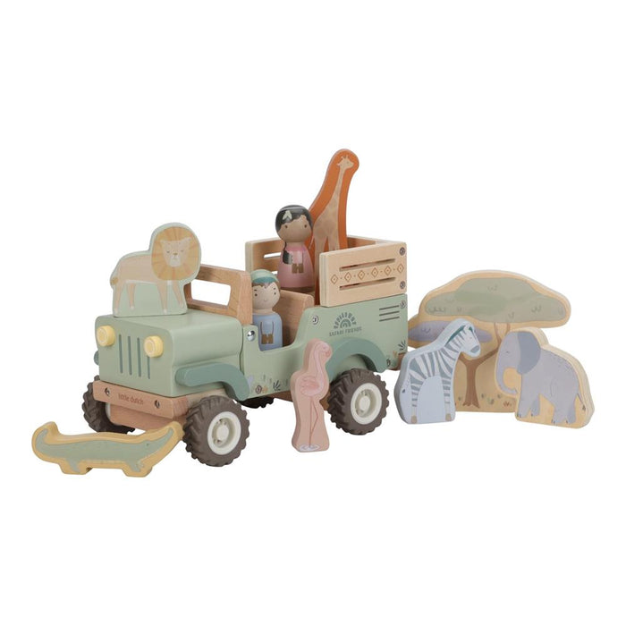 Carro com Animais em Madeira Little Dutch Safari Friends