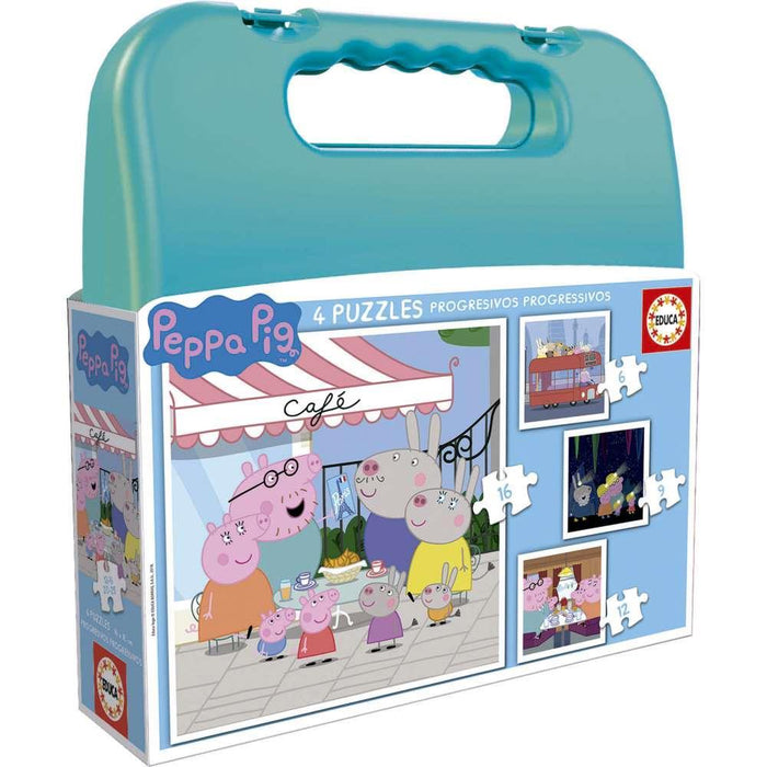 Educa Maleta con 4 Puzzles Progresivos Peppa de 6 a 16 Piezas