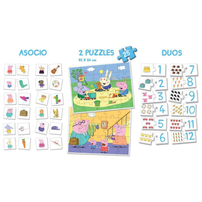 Super Pack 4 em 1 Educa Peppa Pig 2 Puzzles + Jogos da Memo e Dominó