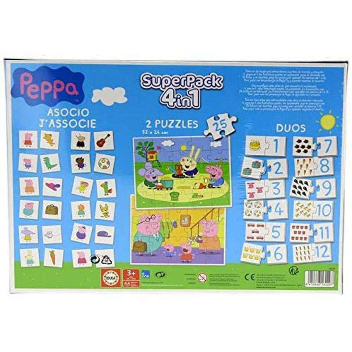 Super Pack 4 em 1 Educa Peppa Pig 2 Puzzles + Jogos da Memo e Dominó