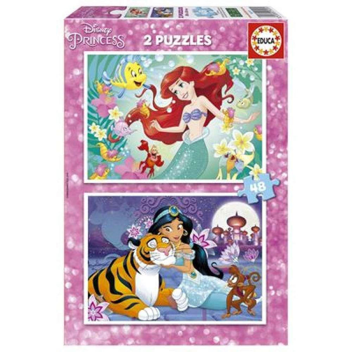 2 Puzzles Princesas Disney Ariel y Jasmine 48 Piezas