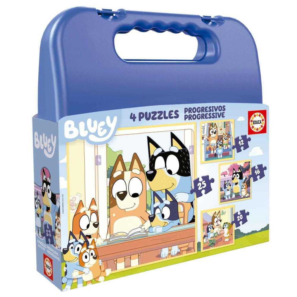 Suitcase with 4 Bluey Progressive Puzzles 12 to 25 Pieces