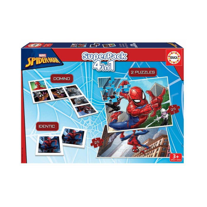 Super Pack 4em1 Educa Spider Man - 2 Puzzles + Jogos da Memo e Dominó
