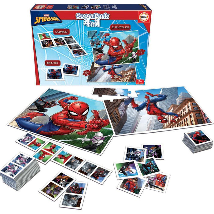 Super Pack 4em1 Educa Spider Man - 2 Puzzles + Jogos da Memo e Dominó