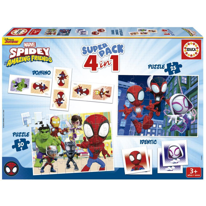 Super Pack 4em1 Educa Spidey & Amazing Friends - 2 Puzzles + Jogos da Memo e Dominó
