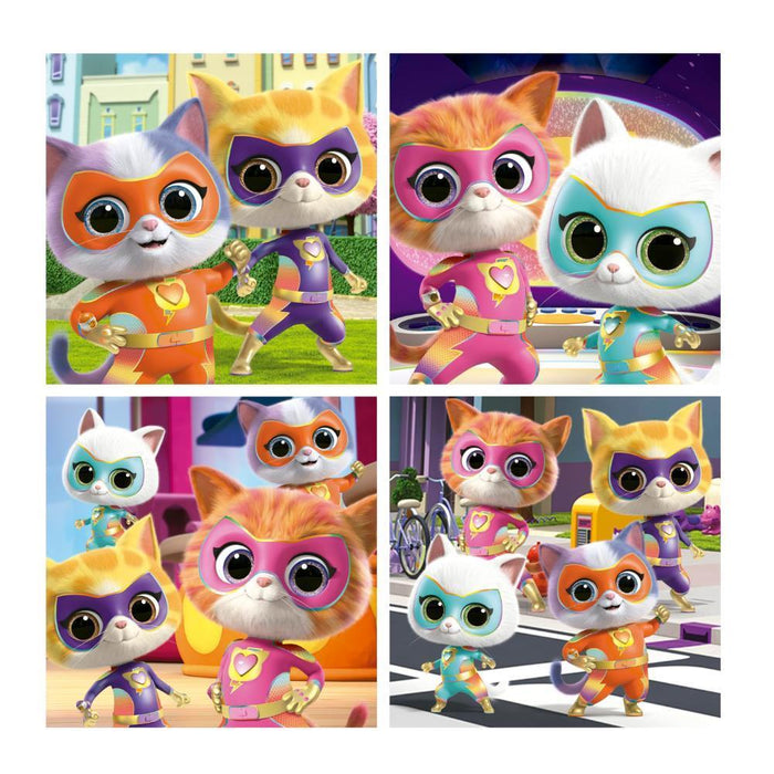 Mala com 4 Puzzles Progressivos Educa  Super Kitties 12 a 25 Peças