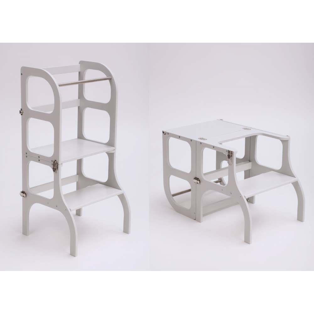Ette Tete Step'n'Sit 2-in-1 Learning Tower and Table in Grey and Silver Wood
