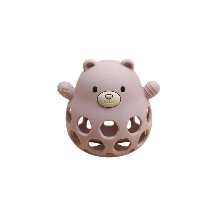Bola Mordedor Urso em Silicone Rammelaartje Soft Pink