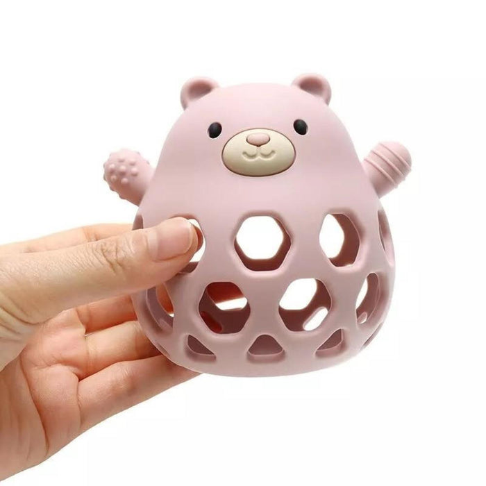 Bola Mordedor Urso em Silicone Rammelaartje Soft Pink