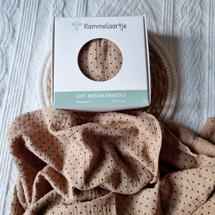 Musselina em Algodão Rammelaartje Soft Brown/Dots 130x110cm