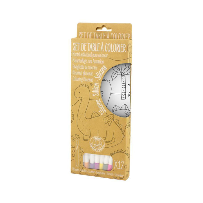 Individual em Silicone para Colorir Ulysse Dinossauros com Canetas