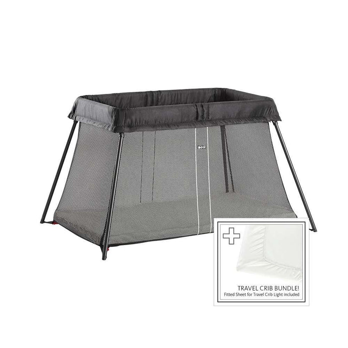 BabyBjörn Light Mesh Black Travel Cot with Fitted Sheet