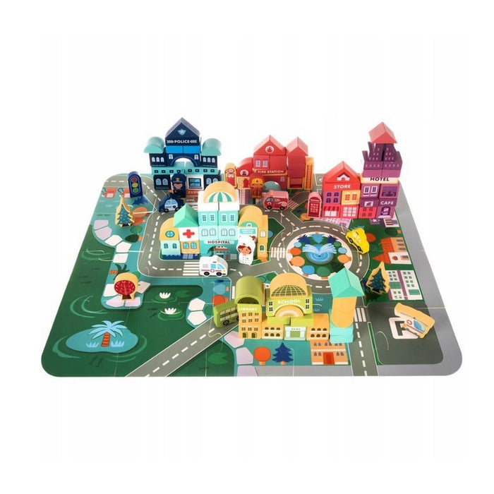 Blocos para Construção de Cidade em Madeira 100 Peças