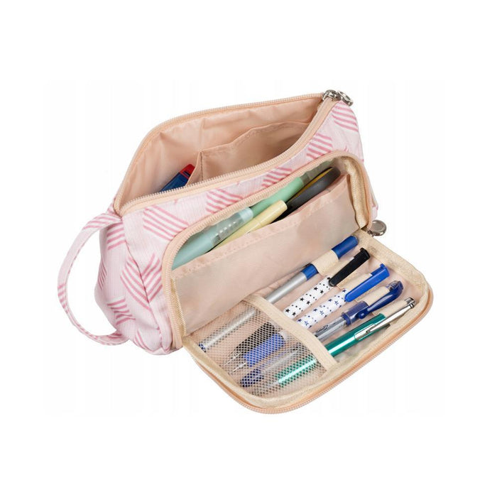 Estojo Duplo com Alça Maaleo Riscas Rosa