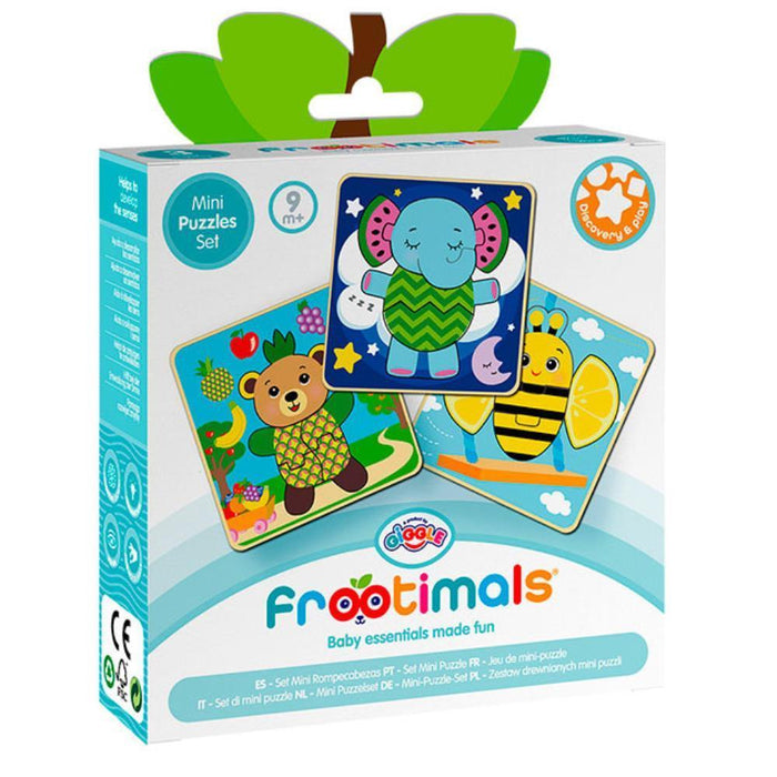 Conjunto de 3 Mini Puzzles em Madeira Frootimals