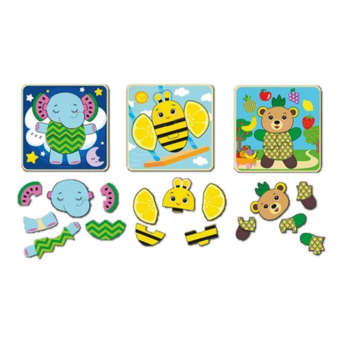 Conjunto de 3 Mini Puzzles em Madeira Frootimals
