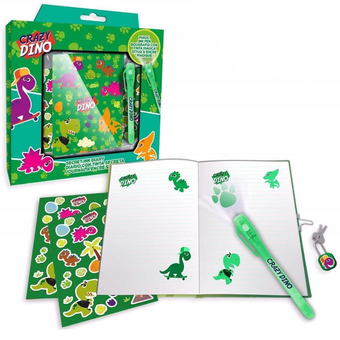 Diário com Caneta Mágica de Luz UV Crazy Dino