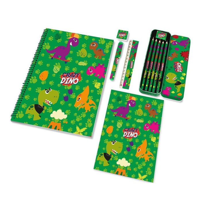 Conjunto de Papelaria Crazy Dino 7 Peças