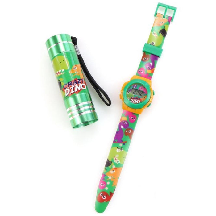 Conjunto Relógio Digital + Lanterna Crazy Dino