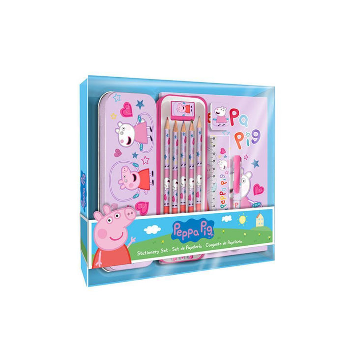 Conjunto de Papelaria com Estojo em Metal Peppa Pig