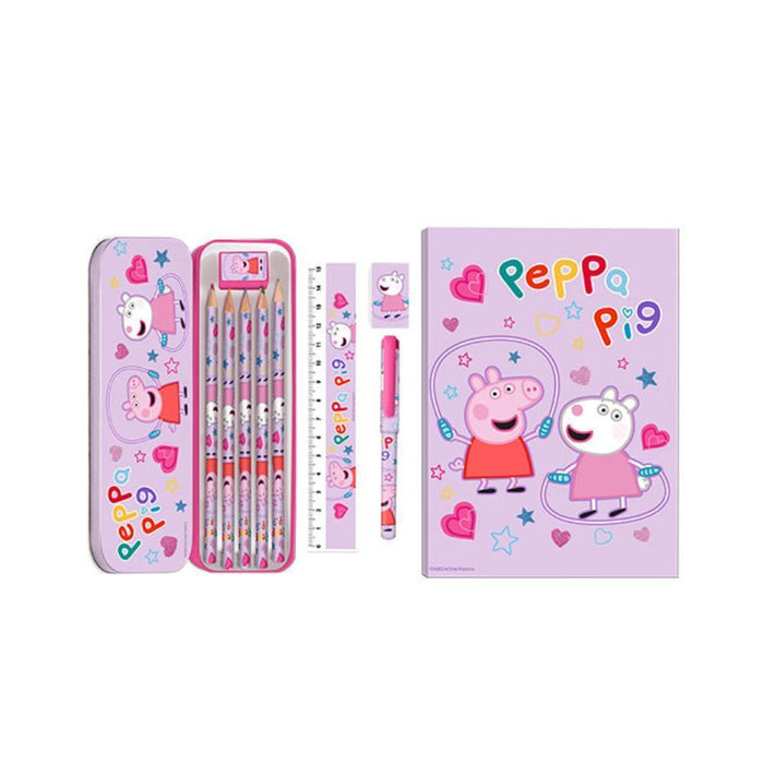 Conjunto de Papelaria com Estojo em Metal Peppa Pig