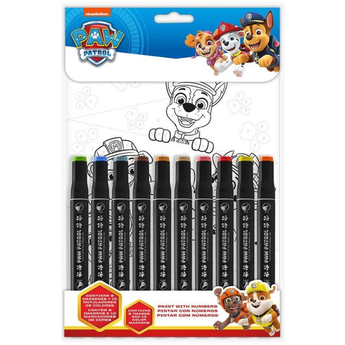 Conjunto de Colorir por Números com 10 Canetas Patrulha Pata