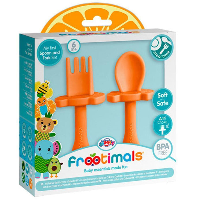 Conjunto de Colher e Garfo em Silicone Frootimals Orangiefly