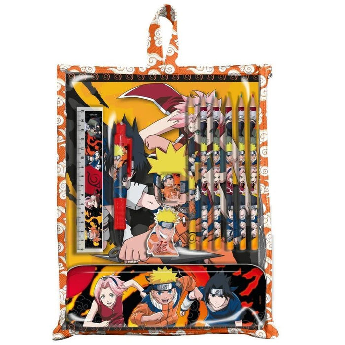 Conjunto de Papelaria com Estojo em Metal Naruto 12 peças
