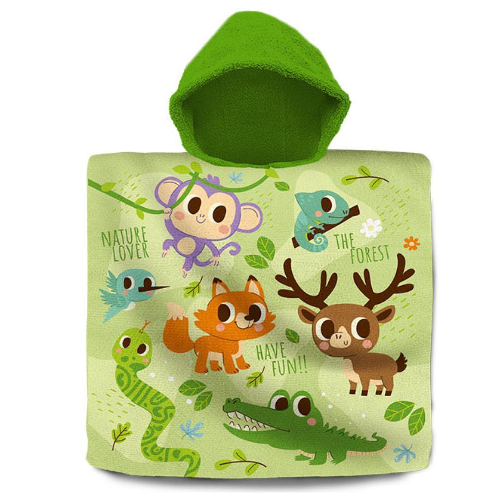 Toalha Poncho Into The Forest Animais Selva 60x120cm