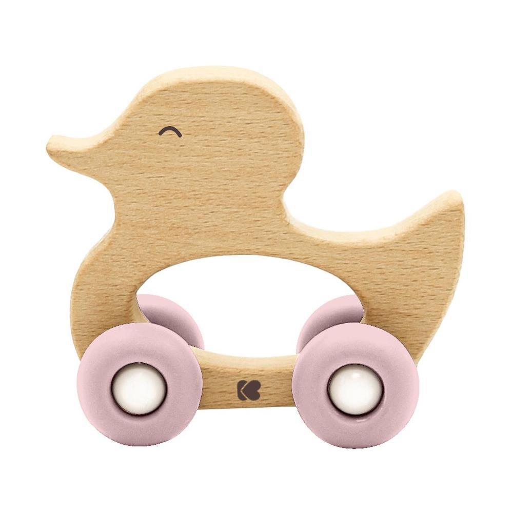Wooden Push Duck with Pink Silicone Wheels