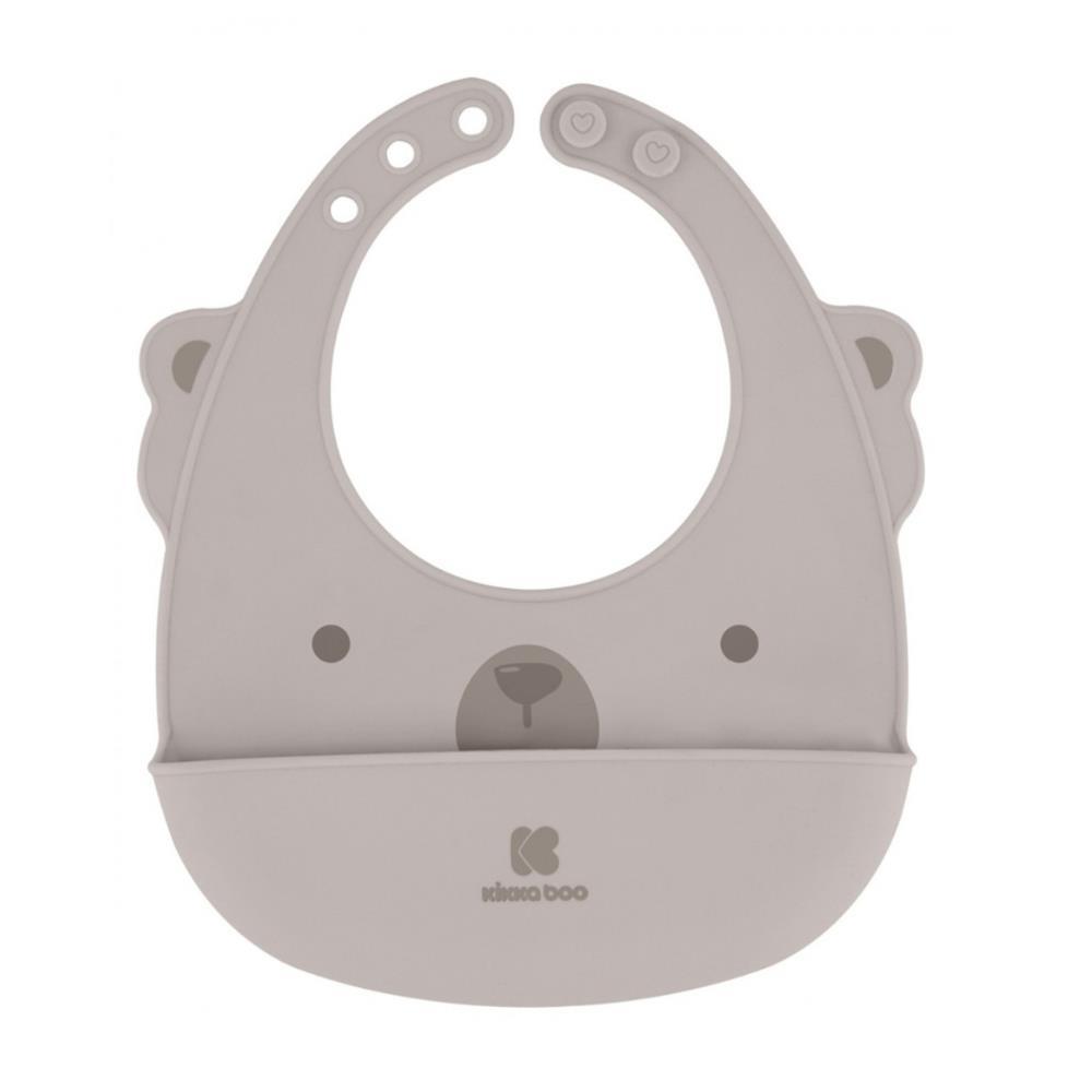 Babero de silicona beige con forma de oso Kikkaboo