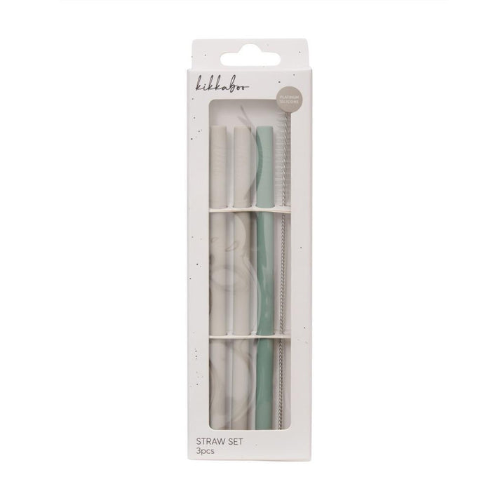 3 Palhinhas em Silicone Platinum com Escovilhão Kikkaboo Sage