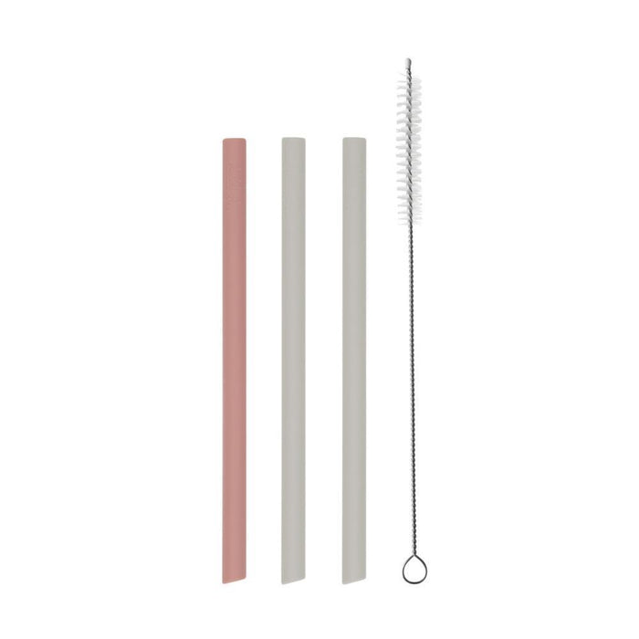 3 Palhinhas em Silicone Platinum com Escovilhão Kikkaboo Blush