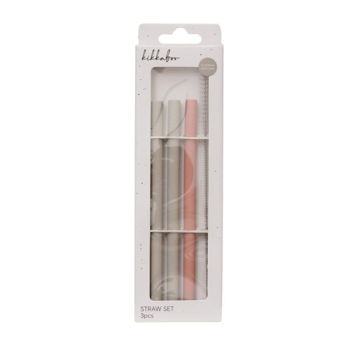 3 Palhinhas em Silicone Platinum com Escovilhão Kikkaboo Blush