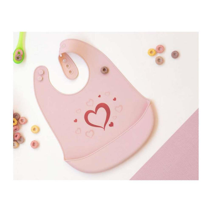 Babete em Silicone Kiokids Corações Rosa