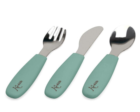 Set of 3 Stainless Steel Cutlery with Sage Silicone Handle