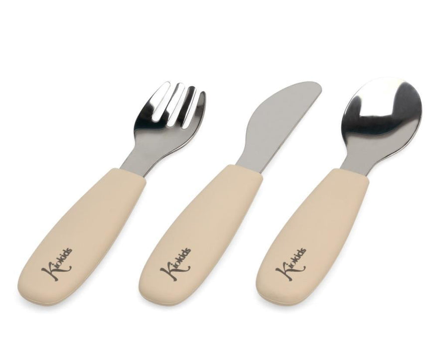 Set of 3 Stainless Steel Cutlery with Beige Silicone Handle