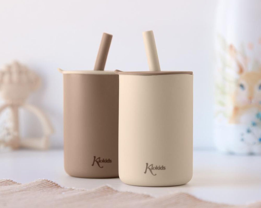 2 Vasos de Silicona Beige con Pajita 180ml