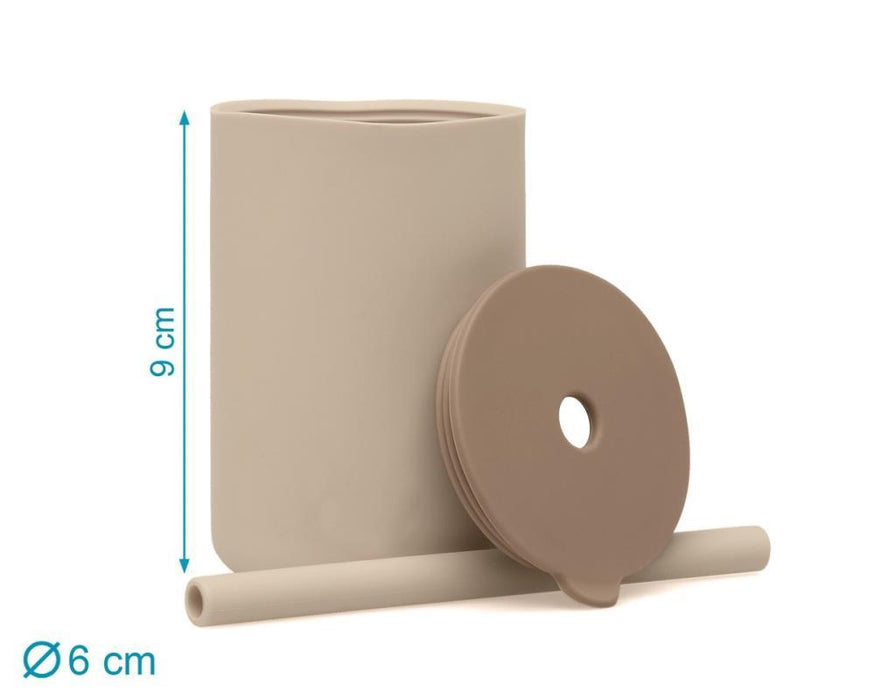 2 Vasos de Silicona Beige con Pajita 180ml