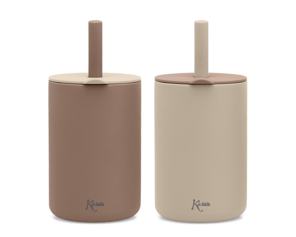 2 Copos com Palhinha em Silicone Bege 180ml