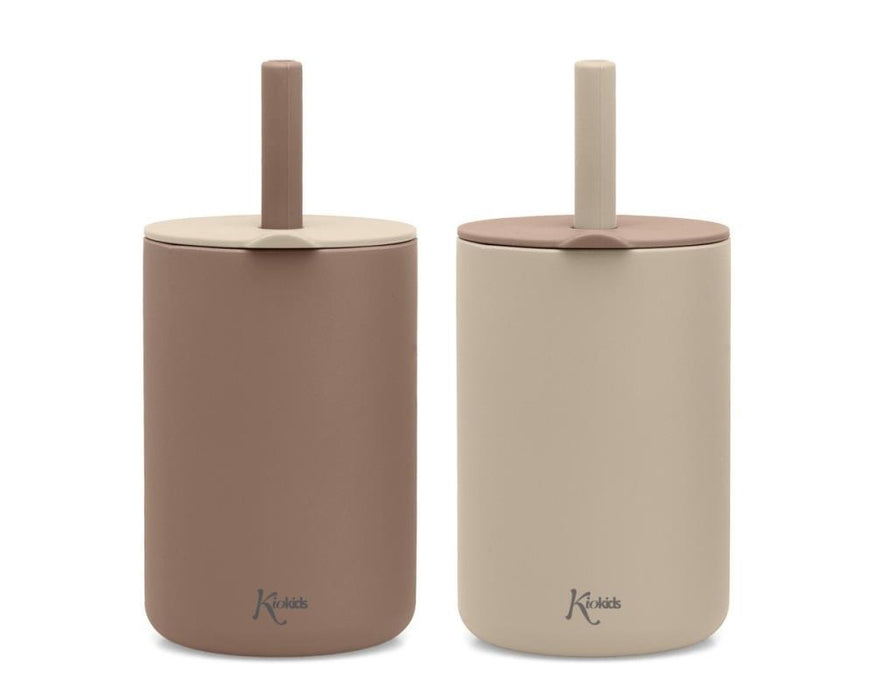 2 Vasos de Silicona Beige con Pajita 180ml