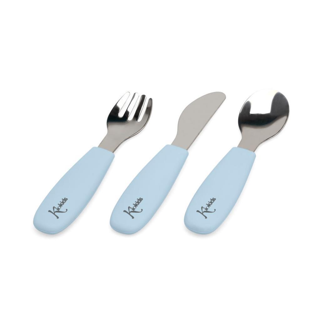 Juego de 3 piezas de cubiertos de acero inoxidable con mangos de silicona Kiokids Azul