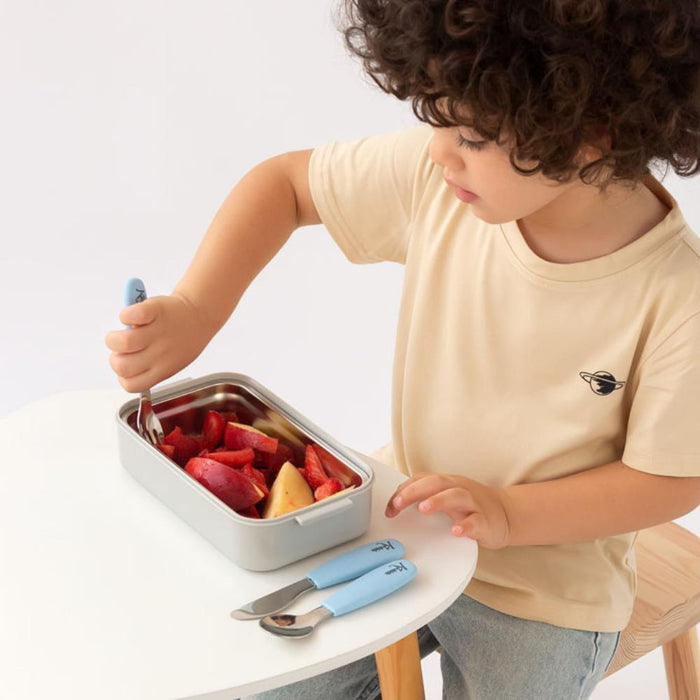 Conjunto de 3 Talheres em Inox com Pega em Silicone Kiokids Azul