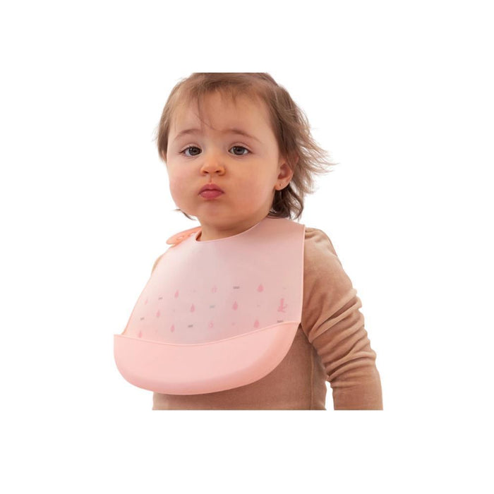 Babete em Silicone KioKids Folhas Rosa