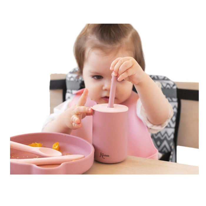 2 Copos em Silicone com Palhinha KioKids Rosa