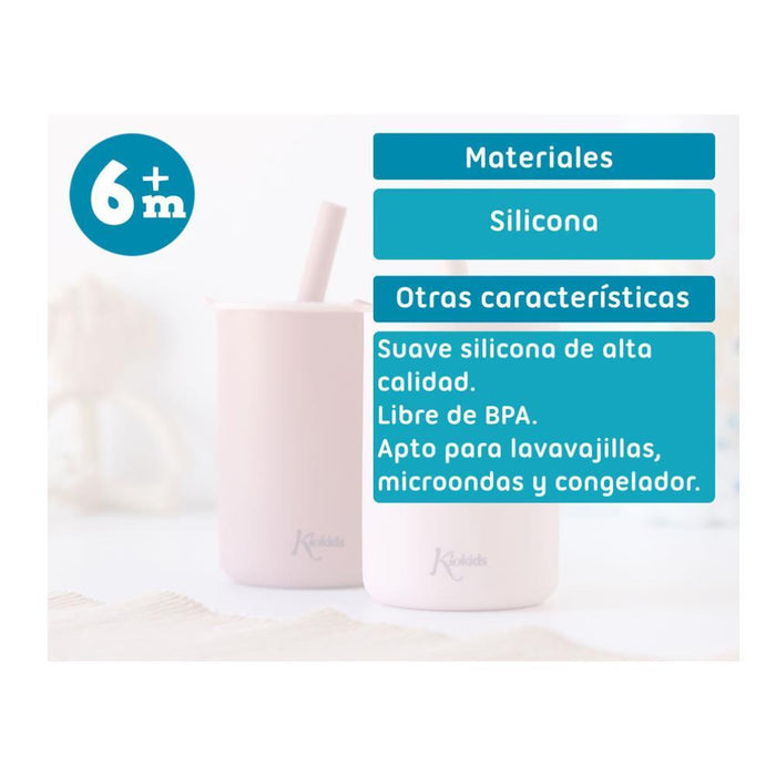 2 Copos em Silicone com Palhinha KioKids Rosa