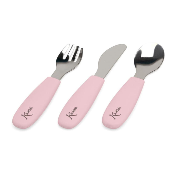 3 Talheres Inox com Pega em Silicone KioKids Rosa
