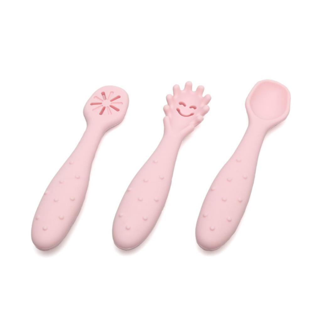 3 Pré-Colheres em Silicone Kiokids Rosa