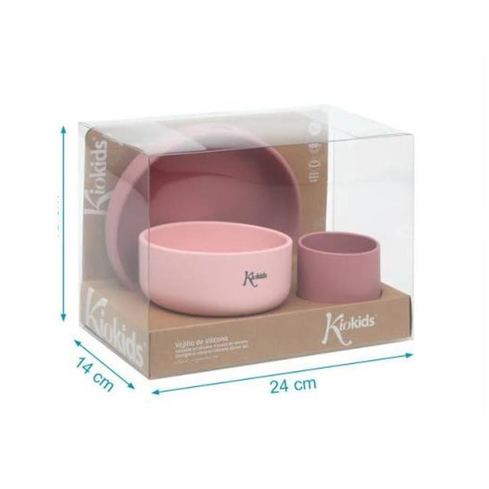 Conjunto de Alimentação Kiokids Silicone 3 Peças Rosa