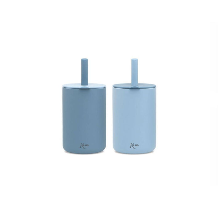 2 Copos com Palhinha Kiokids Silicone Azul